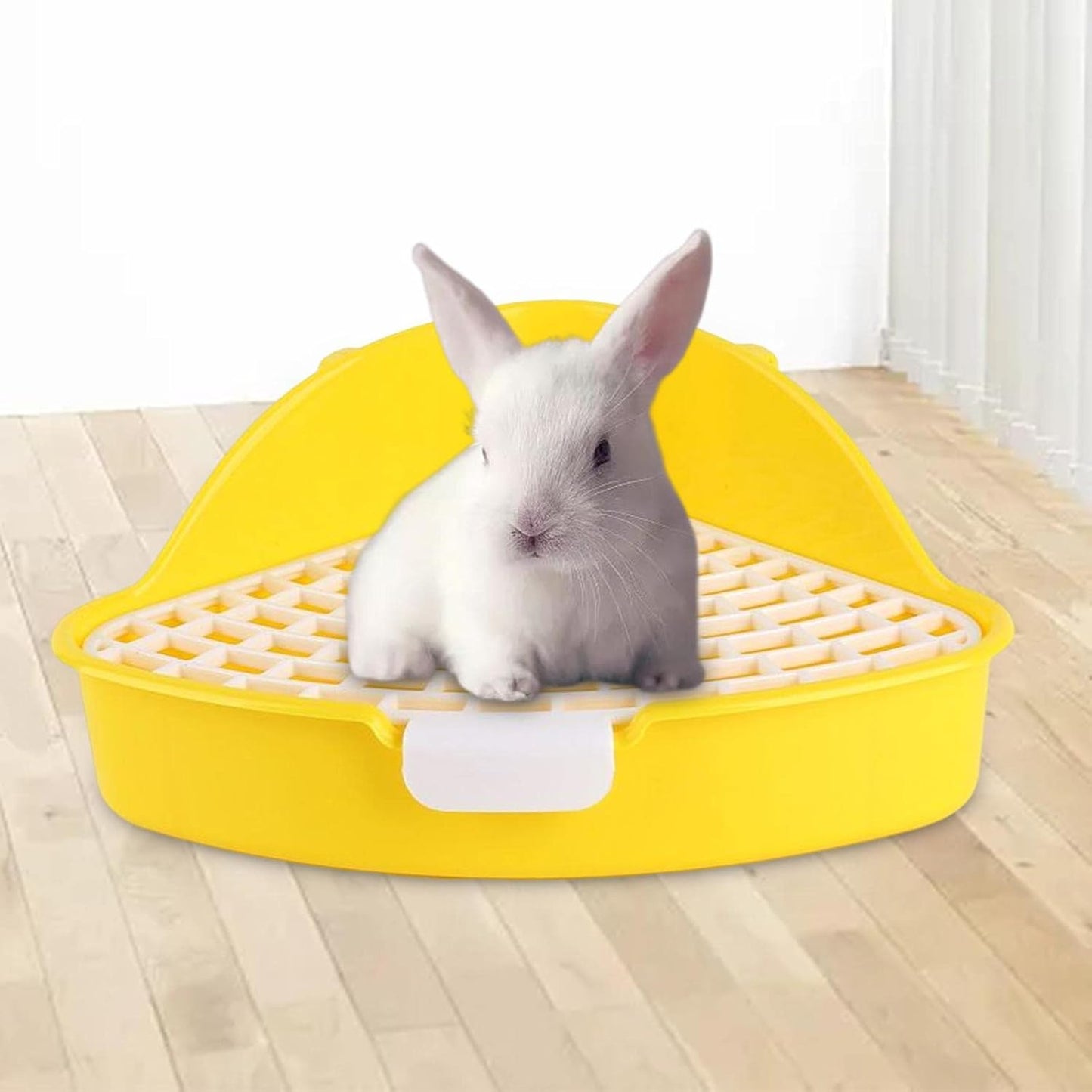 Bunny Litter Tray Triangle Pet Toilet Pan Cage Corner Potty Grid High Back Spatter Securely Attaches, Yellow