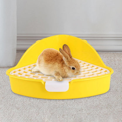 Bunny Litter Tray Triangle Pet Toilet Pan Cage Corner Potty Grid High Back Spatter Securely Attaches, Yellow