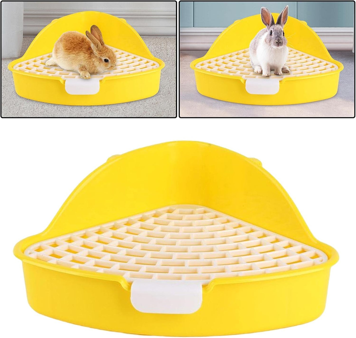 Bunny Litter Tray Triangle Pet Toilet Pan Cage Corner Potty Grid High Back Spatter Securely Attaches, Yellow