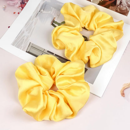Oversized Satin Scrunchies for Women - 2 Pack Extra Large Hair Ties Accessories, Big Silk-Like Ponytail Holders, No-Damage Elastic Bands for Thick Curly Hair, Yellow
