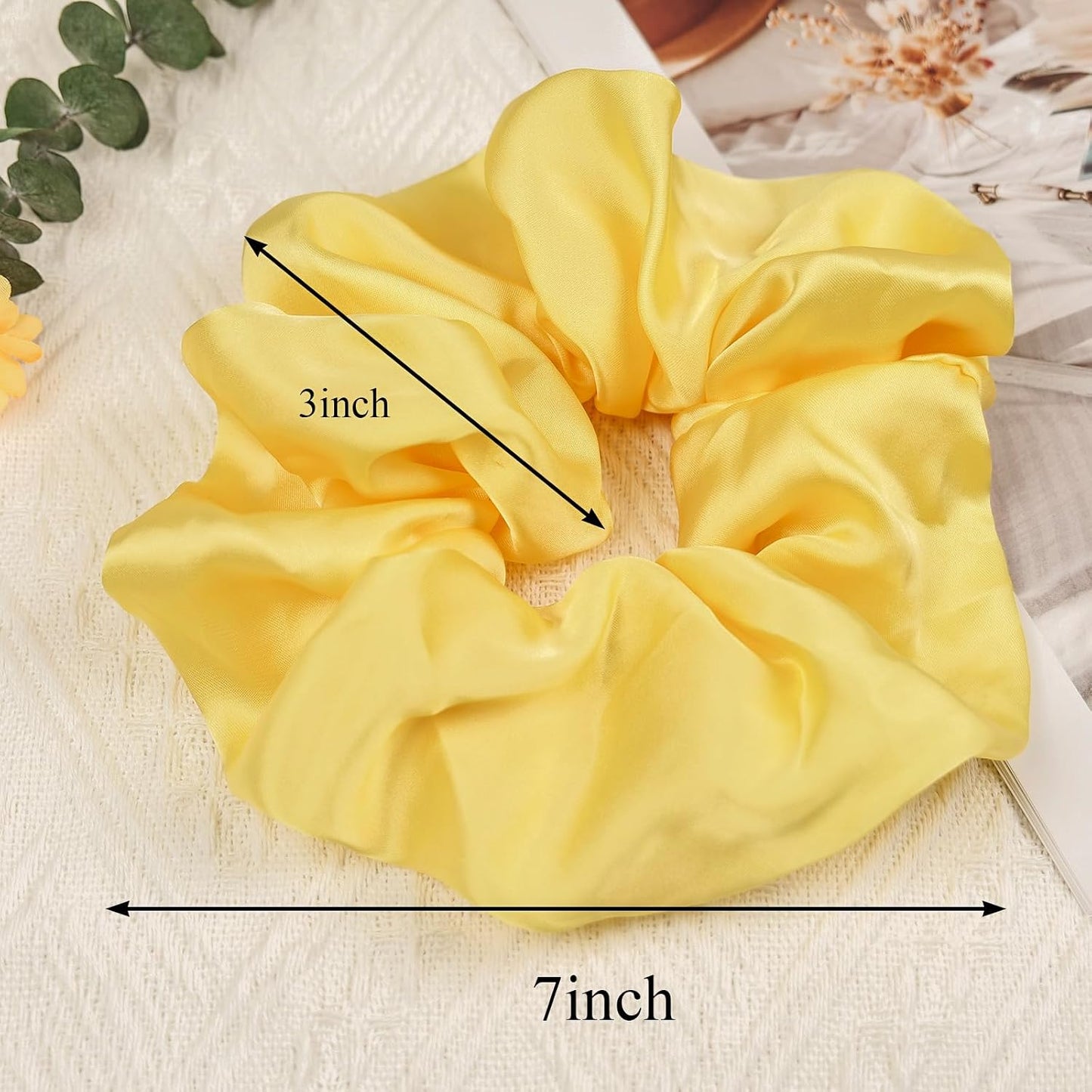 Oversized Satin Scrunchies for Women - 2 Pack Extra Large Hair Ties Accessories, Big Silk-Like Ponytail Holders, No-Damage Elastic Bands for Thick Curly Hair, Yellow
