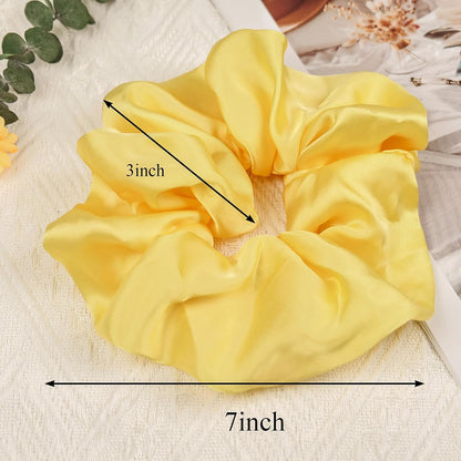 Oversized Satin Scrunchies for Women - 2 Pack Extra Large Hair Ties Accessories, Big Silk-Like Ponytail Holders, No-Damage Elastic Bands for Thick Curly Hair, Yellow