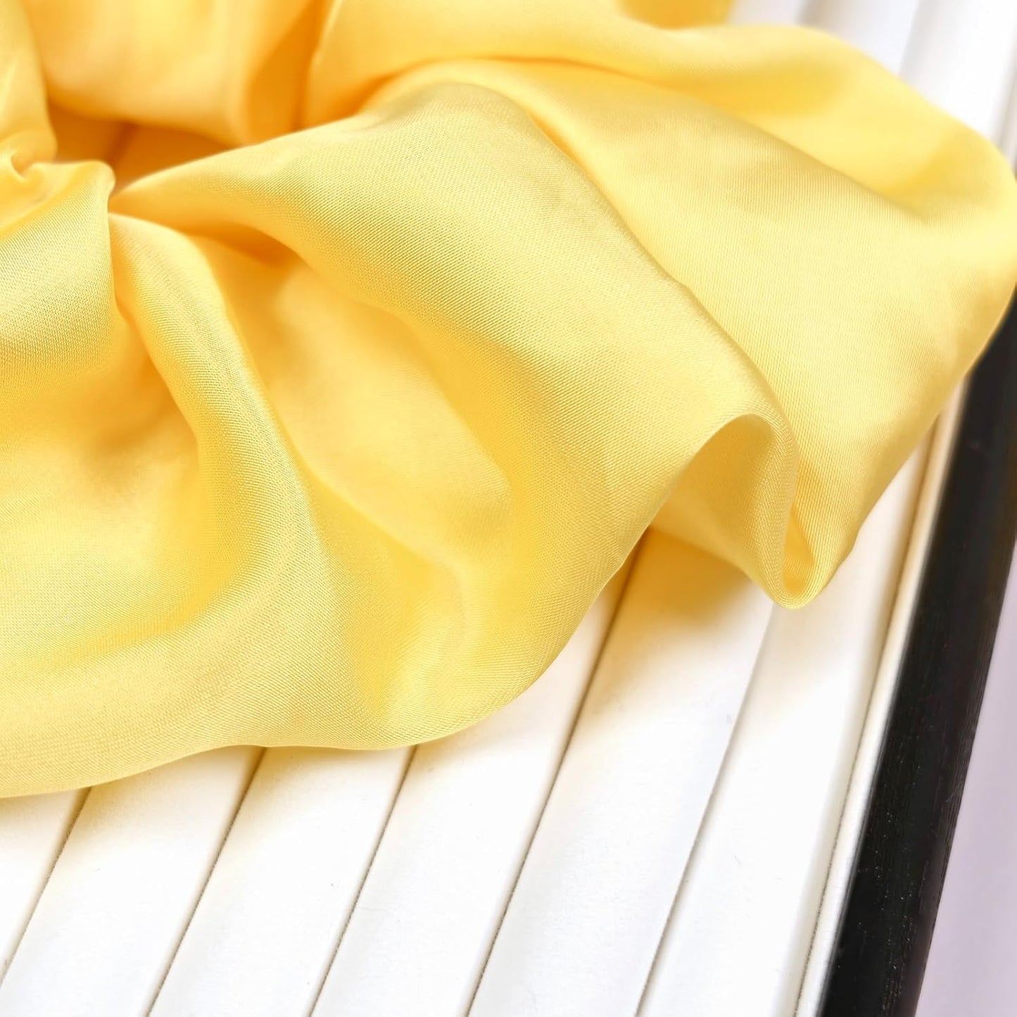 Oversized Satin Scrunchies for Women - 2 Pack Extra Large Hair Ties Accessories, Big Silk-Like Ponytail Holders, No-Damage Elastic Bands for Thick Curly Hair, Yellow