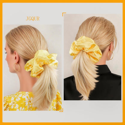 Oversized Satin Scrunchies for Women - 2 Pack Extra Large Hair Ties Accessories, Big Silk-Like Ponytail Holders, No-Damage Elastic Bands for Thick Curly Hair, Yellow