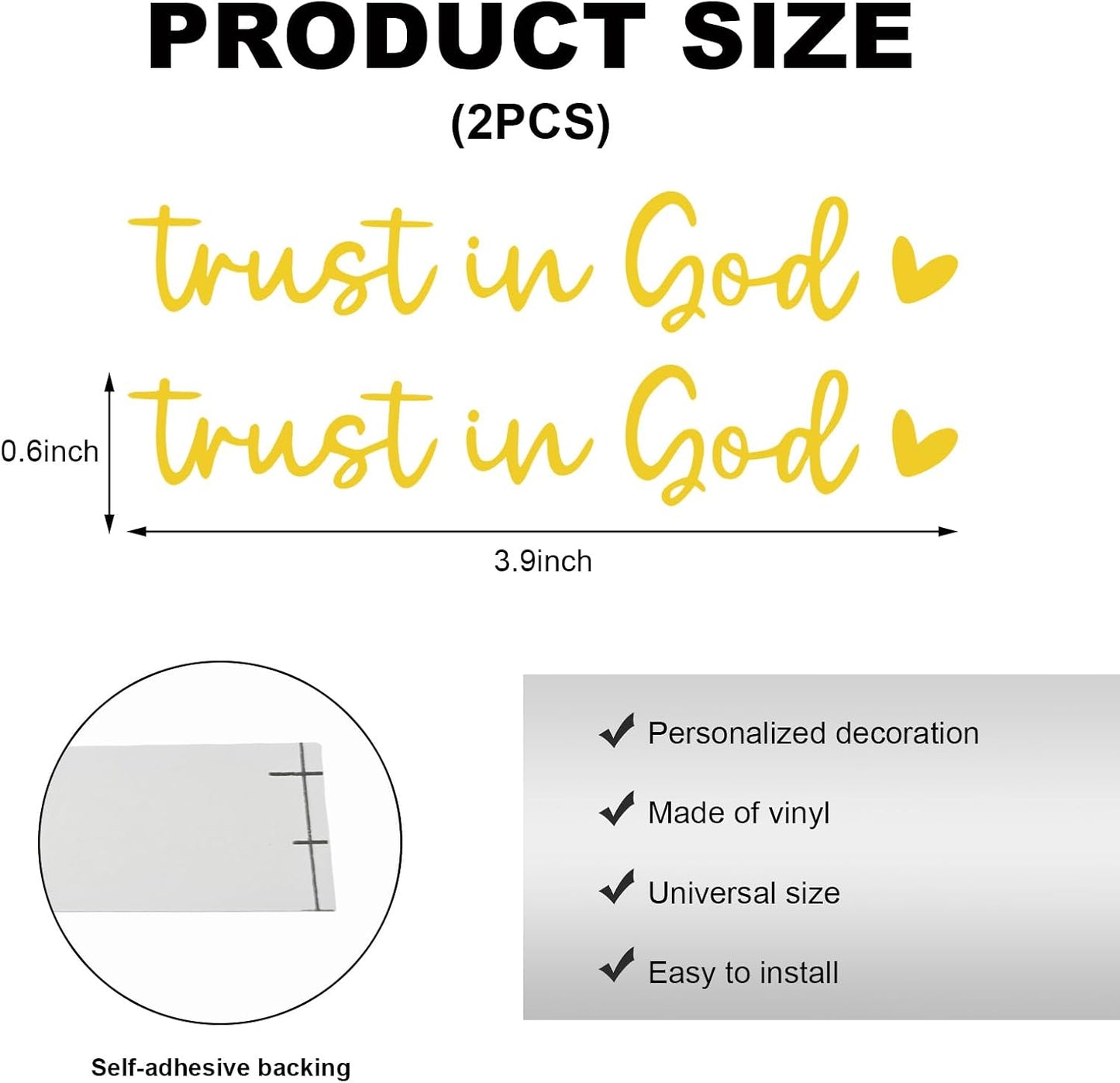 2PCS Trust in God Rearview Mirror Decals, Automotive Vinyl Rear View Mirror Decorative Stickers, Waterproof Trust in God Stickers for Car Truck Laptop, Car Accessories (Yellow)