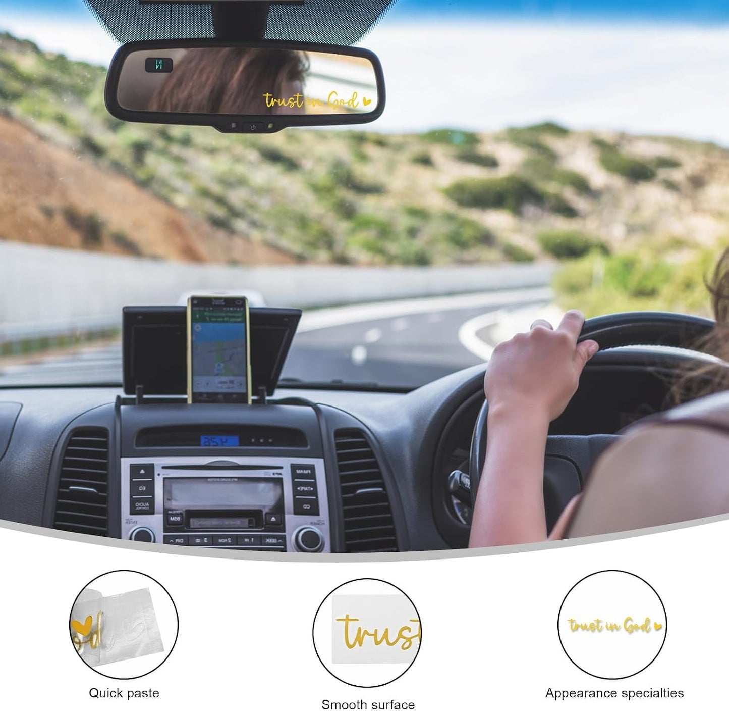 2PCS Trust in God Rearview Mirror Decals, Automotive Vinyl Rear View Mirror Decorative Stickers, Waterproof Trust in God Stickers for Car Truck Laptop, Car Accessories (Yellow)