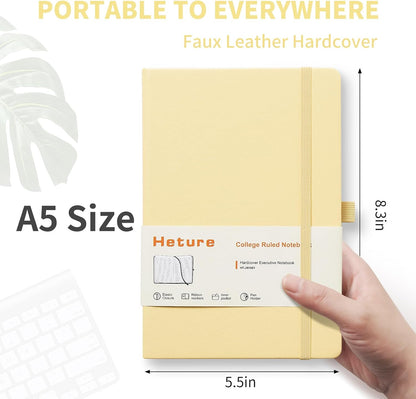 Heture Hardcover Notebooks, A5 Lined Journals Notebook for Writing 160 Pages, 8.2 x 5.5 inch, Classic Ruled Notebooks for College/Work/Travel (Yellow, 1 Pack)