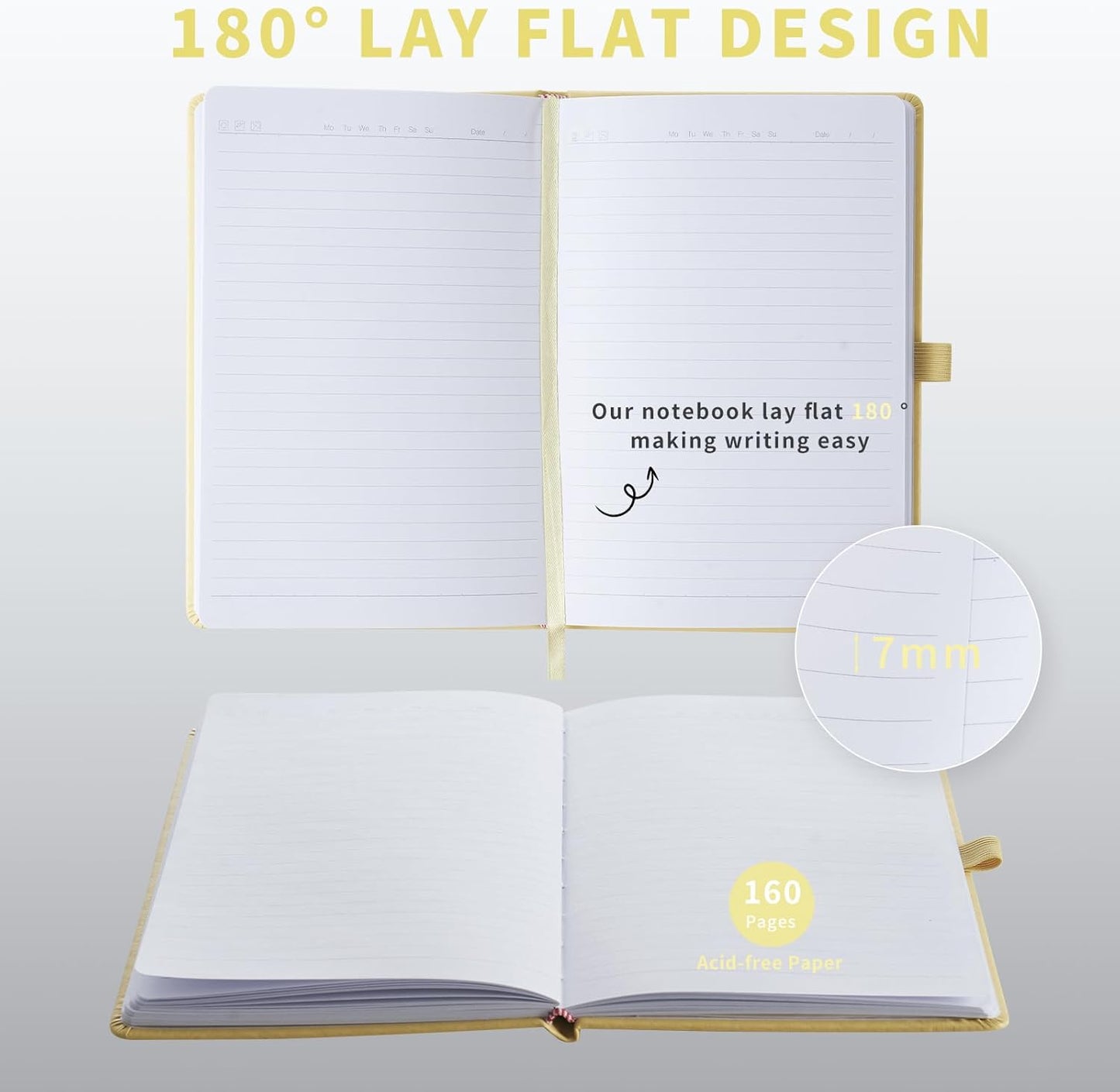 Heture Hardcover Notebooks, A5 Lined Journals Notebook for Writing 160 Pages, 8.2 x 5.5 inch, Classic Ruled Notebooks for College/Work/Travel (Yellow, 1 Pack)