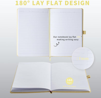 Heture Hardcover Notebooks, A5 Lined Journals Notebook for Writing 160 Pages, 8.2 x 5.5 inch, Classic Ruled Notebooks for College/Work/Travel (Yellow, 1 Pack)