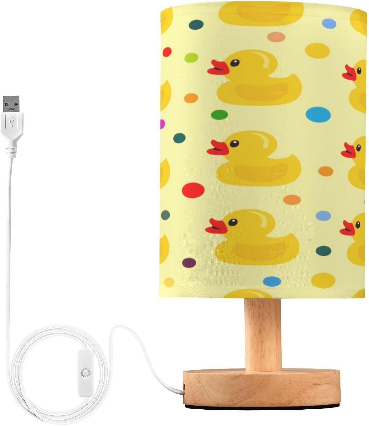 Cute Yellow Rubber Table Lamp, Bedside Nightstand Lamp for Bedroom, Small Desk Lamp with Wood Base and Fabric Shade, Modern Lamp for Living Room Dorm Office Nursery