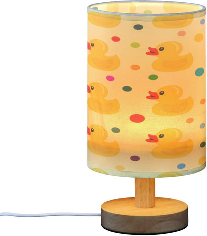 Cute Yellow Rubber Table Lamp, Bedside Nightstand Lamp for Bedroom, Small Desk Lamp with Wood Base and Fabric Shade, Modern Lamp for Living Room Dorm Office Nursery