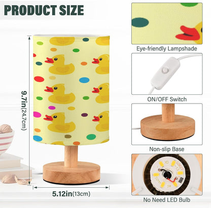 Cute Yellow Rubber Table Lamp, Bedside Nightstand Lamp for Bedroom, Small Desk Lamp with Wood Base and Fabric Shade, Modern Lamp for Living Room Dorm Office Nursery