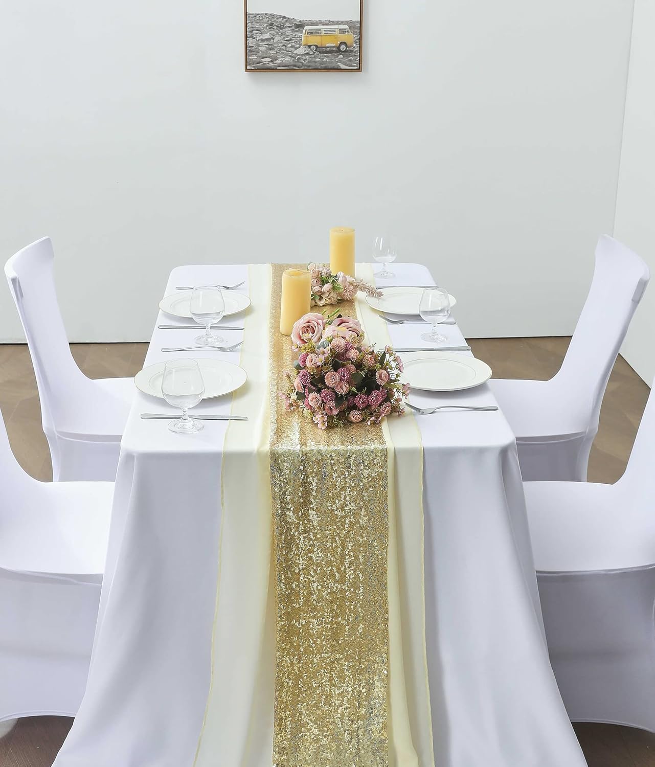 2 Pack 10Ft Light Yellow Chiffon Table Runner Sheer 29x120 Inch for Romantic Wedding Decor Bridal & Baby Shower Birthday Rustic Party Decoration