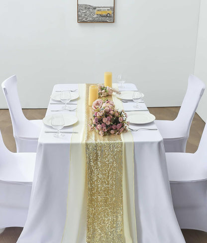 2 Pack 10Ft Light Yellow Chiffon Table Runner Sheer 29x120 Inch for Romantic Wedding Decor Bridal & Baby Shower Birthday Rustic Party Decoration