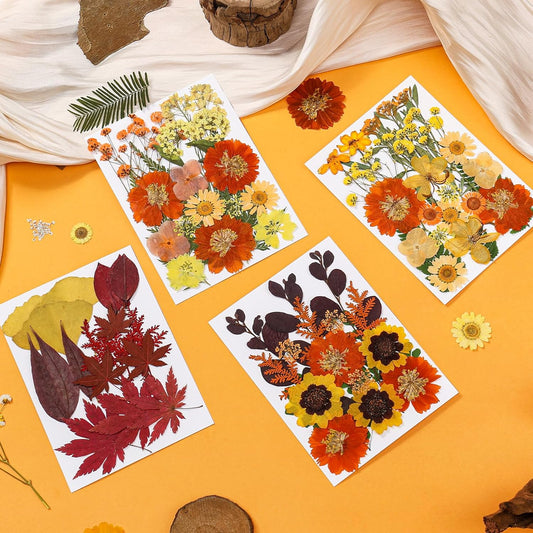 85Pcs Dried Flowers for Crafts, Natural Pressed Flowers for Crafts Real Dried Pressed Flowers Dry Leaves in Orange & Yellow for Resin, DIY Art, Scrapbook, Jewelry, Candle & Soap Making w/ Tweezer
