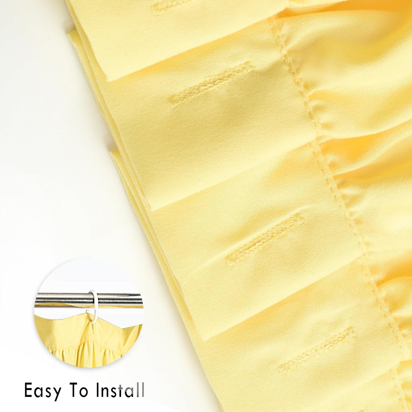 Bright Yellow Shower Curtain, Vintage Handcrafted Bow Tie Bath Curtain for Master Bathroom, Ruched Microfiber Bathroom Curtain with 12 Buttonholes, 72" W x 72" H (LQ-10)