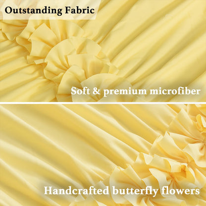 Bright Yellow Shower Curtain, Vintage Handcrafted Bow Tie Bath Curtain for Master Bathroom, Ruched Microfiber Bathroom Curtain with 12 Buttonholes, 72" W x 72" H (LQ-10)
