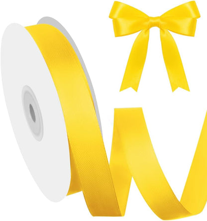 5/8" Width x 50 Yards Satin Fabric Ribbon, Yellow Ribbon Perfect for DIY Bows, Swags, Gift Wrapping, Craft, Flower Bouquet，Christmas and Party Decoration