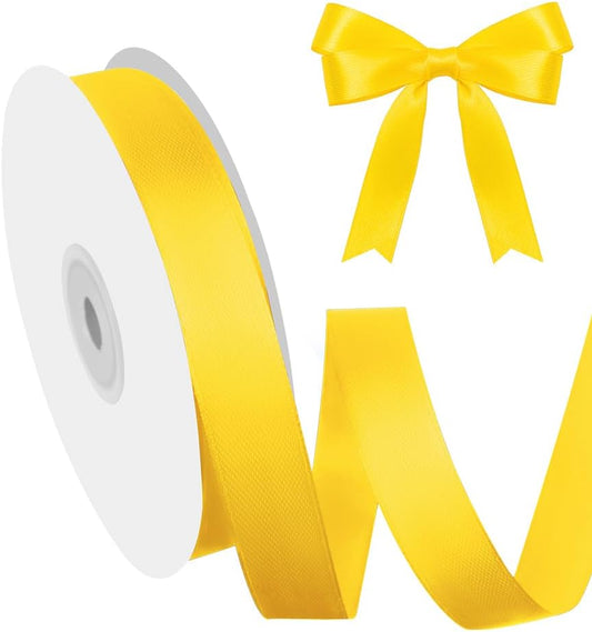 5/8" Width x 50 Yards Satin Fabric Ribbon, Yellow Ribbon Perfect for DIY Bows, Swags, Gift Wrapping, Craft, Flower Bouquet，Christmas and Party Decoration