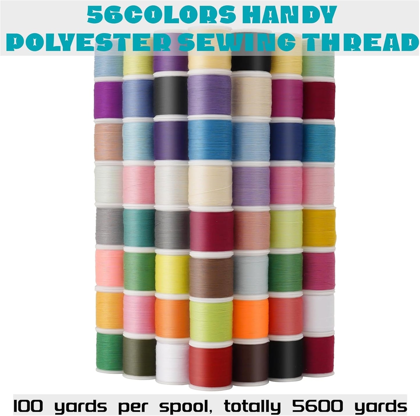 56 Spools Sewing Thread Kit for Hand Sewing and Machine Sewing Use, Colorful Polyester Thread Set 100 Yards Per Spool, 5600 Yards Total