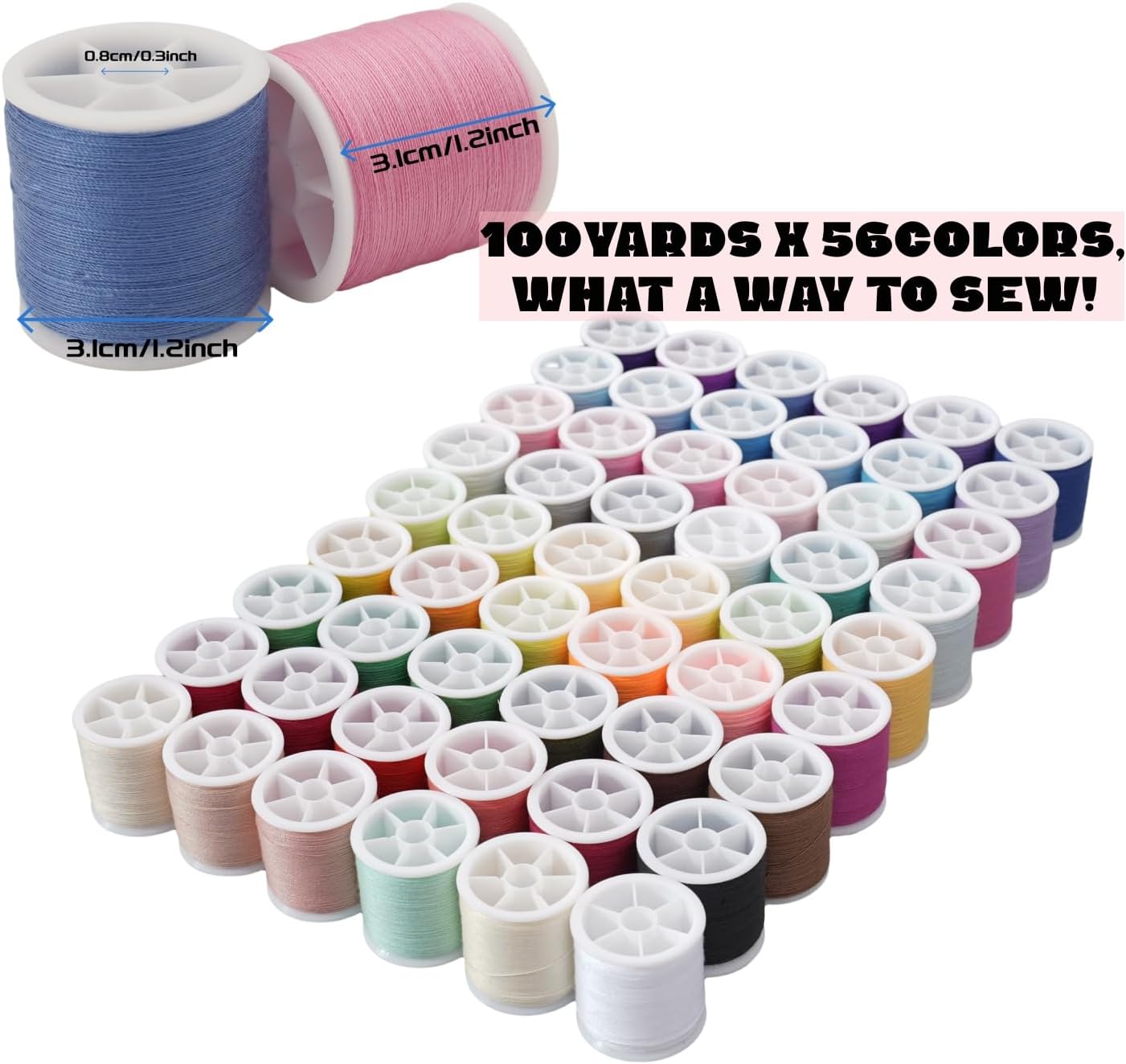 56 Spools Sewing Thread Kit for Hand Sewing and Machine Sewing Use, Colorful Polyester Thread Set 100 Yards Per Spool, 5600 Yards Total