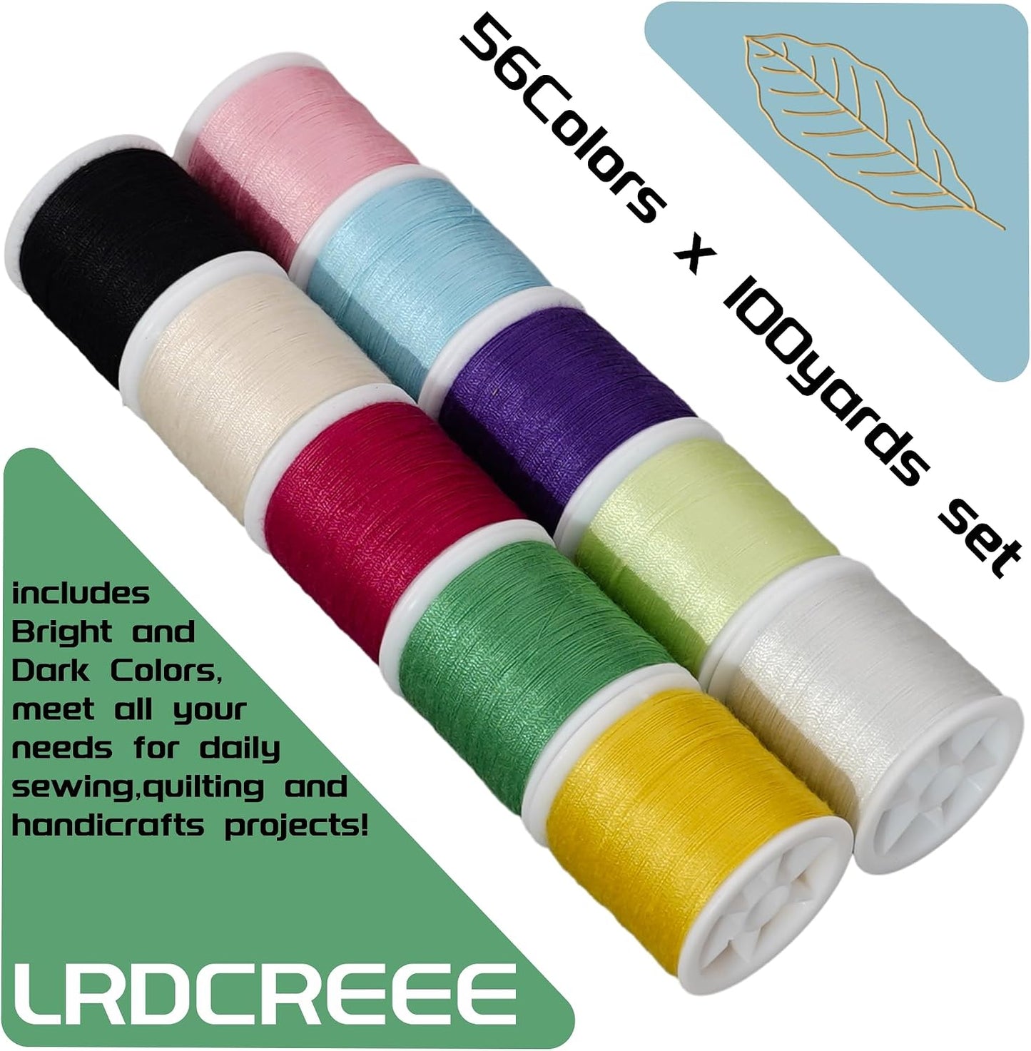 56 Spools Sewing Thread Kit for Hand Sewing and Machine Sewing Use, Colorful Polyester Thread Set 100 Yards Per Spool, 5600 Yards Total