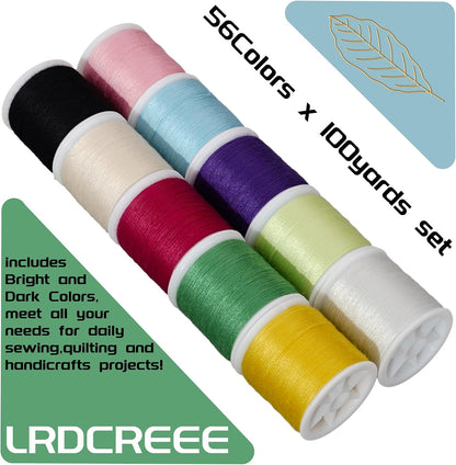 56 Spools Sewing Thread Kit for Hand Sewing and Machine Sewing Use, Colorful Polyester Thread Set 100 Yards Per Spool, 5600 Yards Total