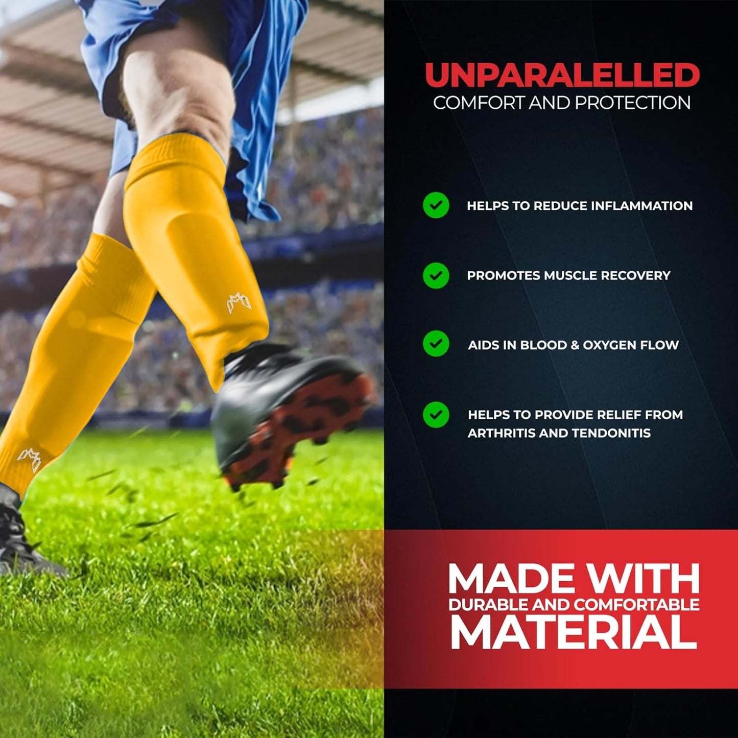 Pre Cut Soccer Sock Sleeves, Companion for Soccer Grip Socks, Securely Holds Shin Guards, Compression Leg Warmer