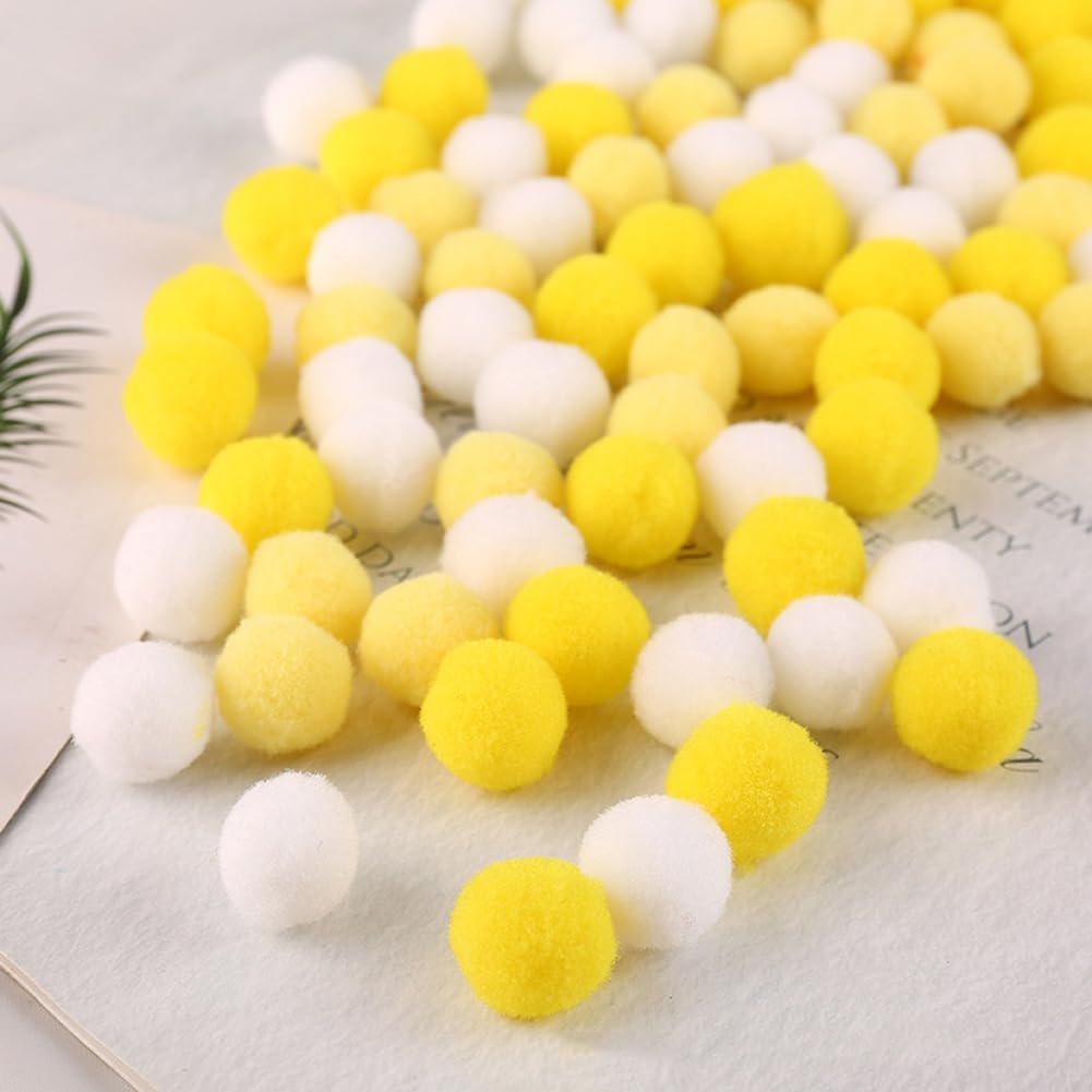 100 Pieces Pom Poms Yellow and White, 1.2 inch Large Craft Pompoms, Soft Fluffy Puff Balls for DIY Arts and Bulk Craft Making Decorations Supplies (Yellow Series, 3 cm / 30 mm)