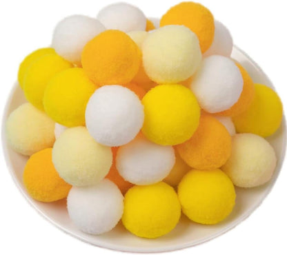 100 Pieces Pom Poms Yellow and White, 1.2 inch Large Craft Pompoms, Soft Fluffy Puff Balls for DIY Arts and Bulk Craft Making Decorations Supplies (Yellow Series, 3 cm / 30 mm)