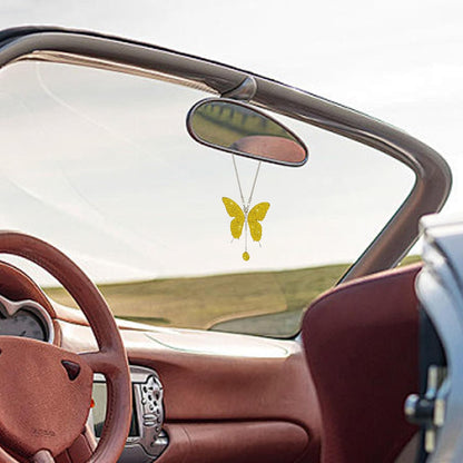 Rhinestone Butterfly Rearview Mirror Ornament, Yellow | steel and clay body, hanging pendant design, decorative details, fits most cars and trucks, car interior accessories