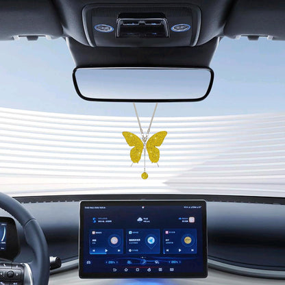 Rhinestone Butterfly Rearview Mirror Ornament, Yellow | steel and clay body, hanging pendant design, decorative details, fits most cars and trucks, car interior accessories