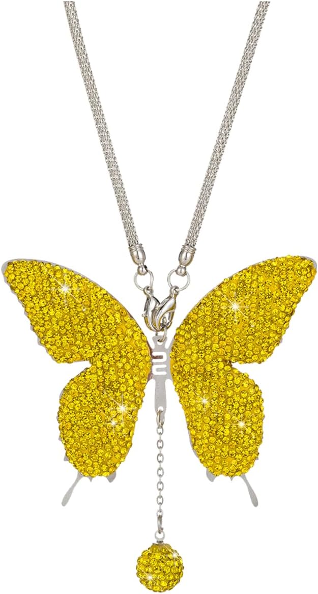 Rhinestone Butterfly Rearview Mirror Ornament, Yellow | steel and clay body, hanging pendant design, decorative details, fits most cars and trucks, car interior accessories