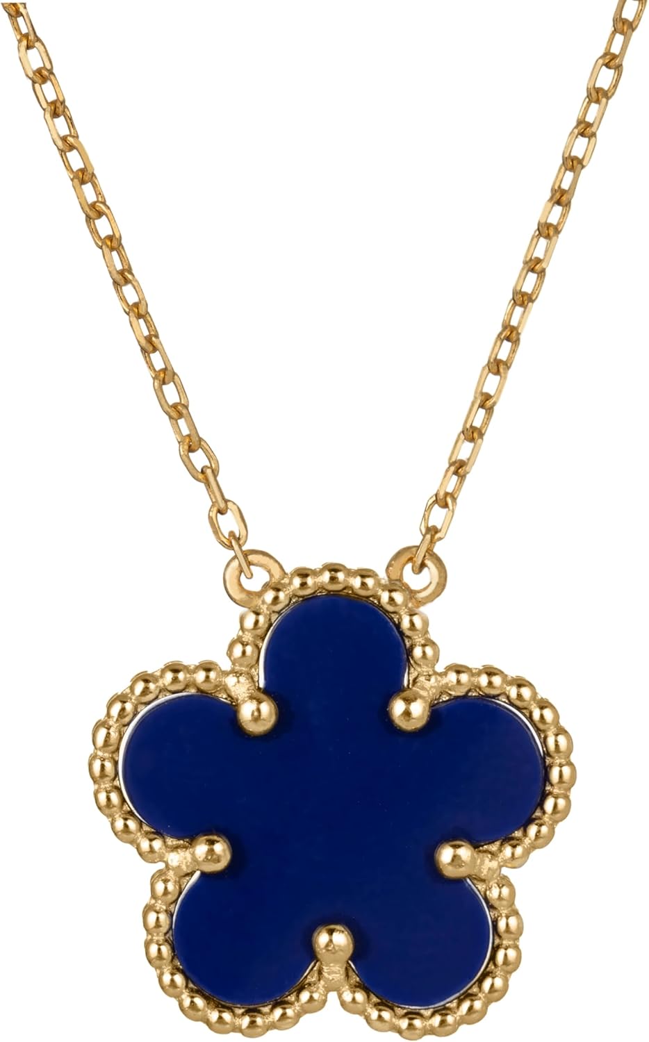 925 Sterling Silver 14K Yellow Gold Plated Hawaiian Plumeria Clover Flower Motif Beaded Necklace Pendant 16" + 2" Adjustable Chain, Nickle Free Hypoallergenic for Sensitive Skin, with Gift Box