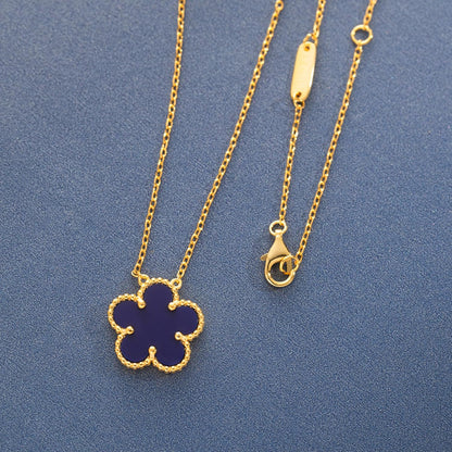925 Sterling Silver 14K Yellow Gold Plated Hawaiian Plumeria Clover Flower Motif Beaded Necklace Pendant 16" + 2" Adjustable Chain, Nickle Free Hypoallergenic for Sensitive Skin, with Gift Box
