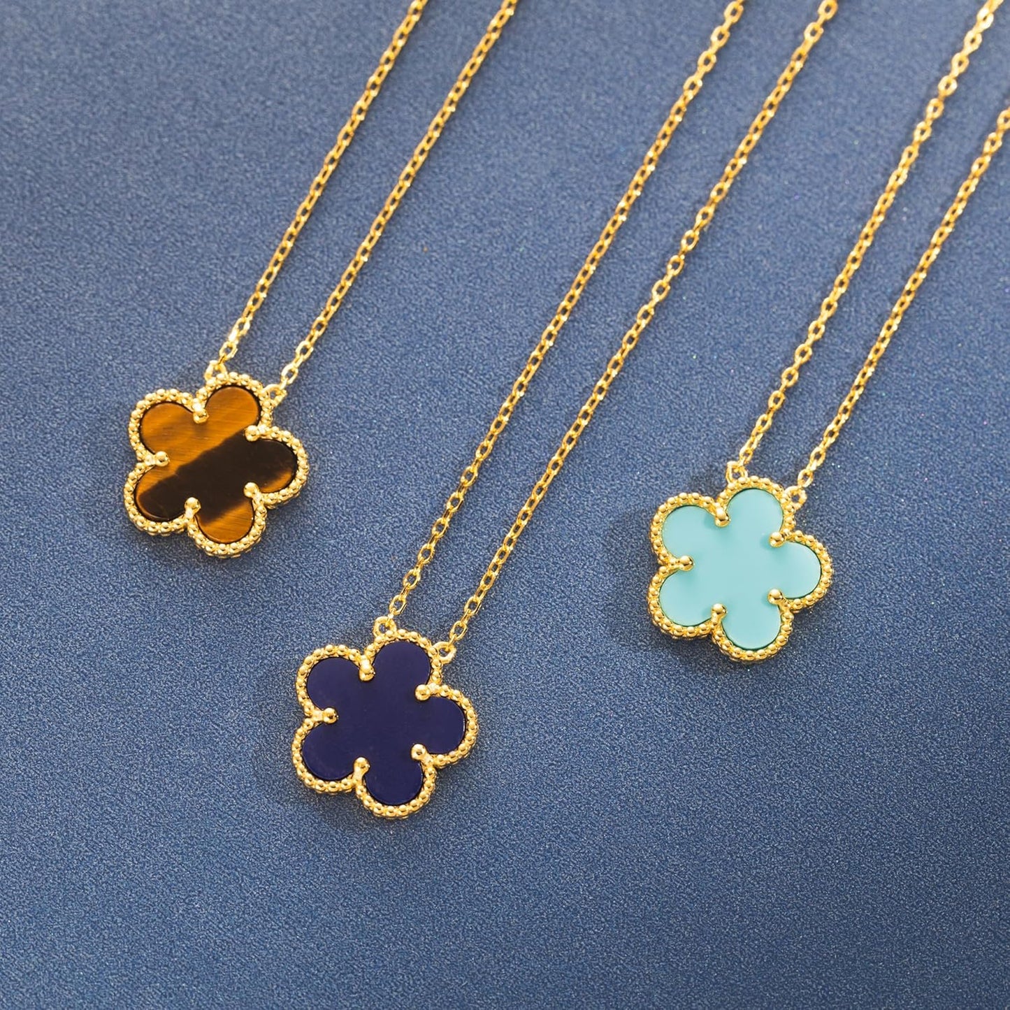925 Sterling Silver 14K Yellow Gold Plated Hawaiian Plumeria Clover Flower Motif Beaded Necklace Pendant 16" + 2" Adjustable Chain, Nickle Free Hypoallergenic for Sensitive Skin, with Gift Box