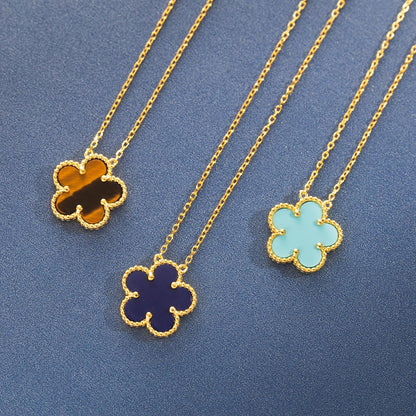 925 Sterling Silver 14K Yellow Gold Plated Hawaiian Plumeria Clover Flower Motif Beaded Necklace Pendant 16" + 2" Adjustable Chain, Nickle Free Hypoallergenic for Sensitive Skin, with Gift Box