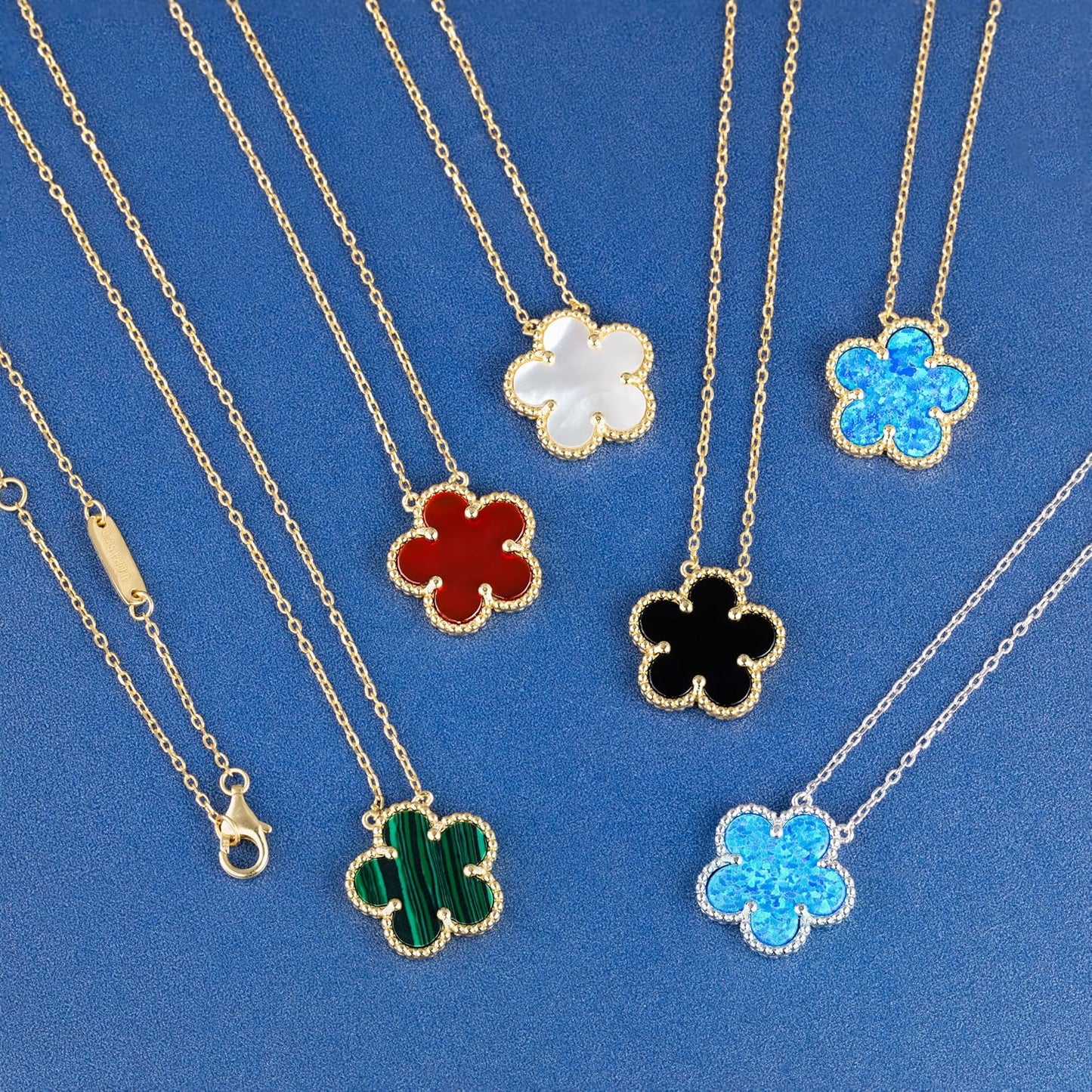 925 Sterling Silver 14K Yellow Gold Plated Hawaiian Plumeria Clover Flower Motif Beaded Necklace Pendant 16" + 2" Adjustable Chain, Nickle Free Hypoallergenic for Sensitive Skin, with Gift Box