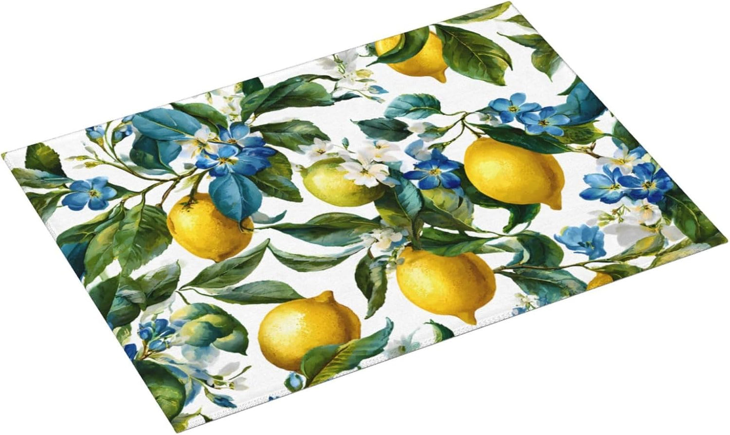 Blue White Floral Lemon Dish Drying Mat 18 X 24 For Kitchen Counter Absorbent Large Kitchen Fast Dry Pad Reusable Washable Protector Rack Large Mat