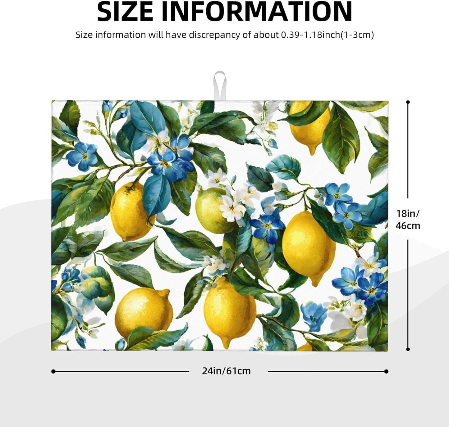 Blue White Floral Lemon Dish Drying Mat 18 X 24 For Kitchen Counter Absorbent Large Kitchen Fast Dry Pad Reusable Washable Protector Rack Large Mat
