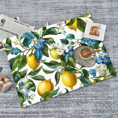Blue White Floral Lemon Dish Drying Mat 18 X 24 For Kitchen Counter Absorbent Large Kitchen Fast Dry Pad Reusable Washable Protector Rack Large Mat
