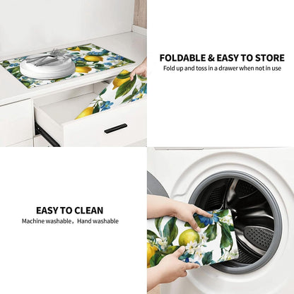 Blue White Floral Lemon Dish Drying Mat 18 X 24 For Kitchen Counter Absorbent Large Kitchen Fast Dry Pad Reusable Washable Protector Rack Large Mat