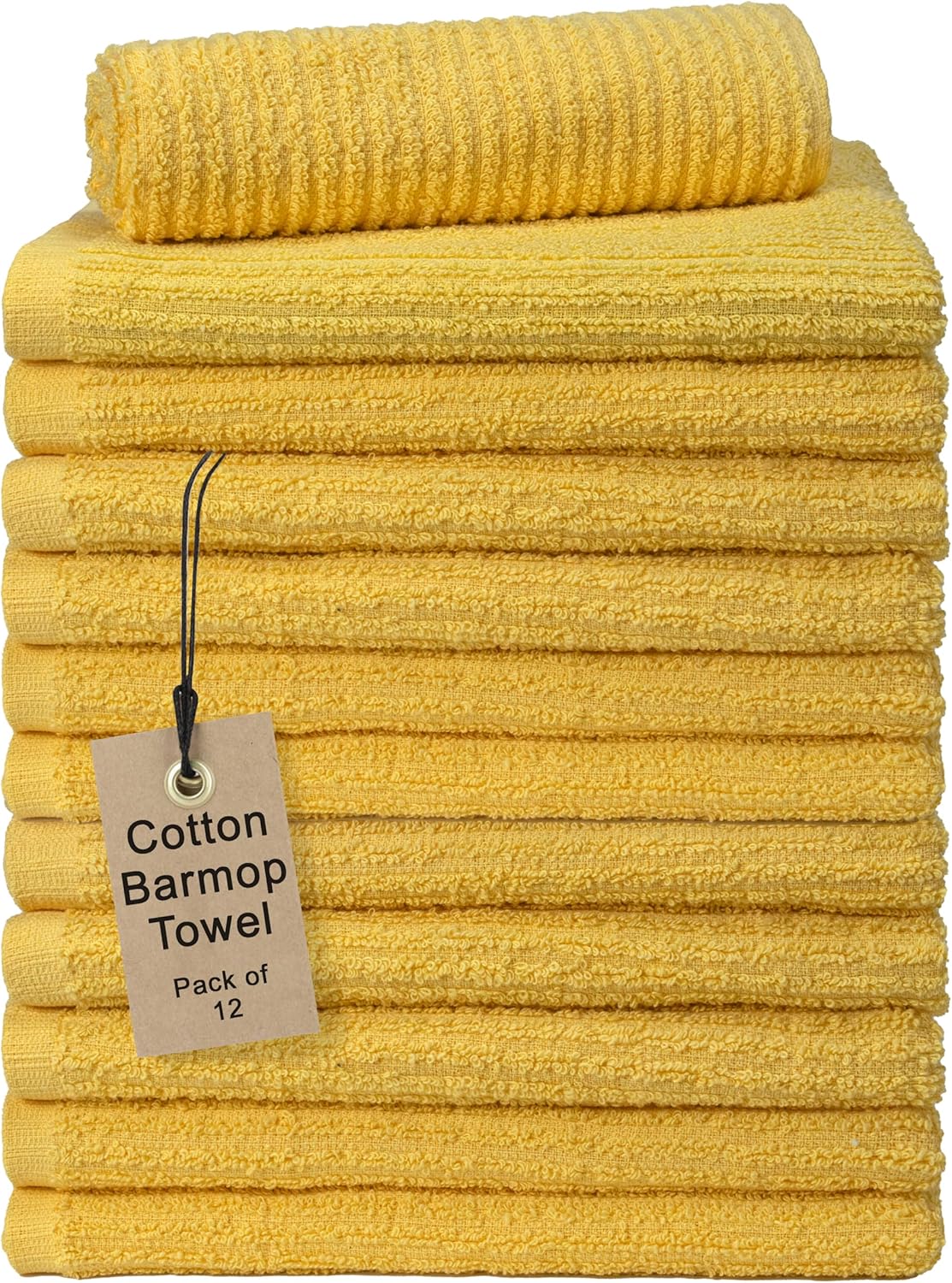 Bar Mop Towels - 16x19 Inches - Pack of 12 - Lemon Yellow - Cotton Dish Cloths & Cleaning Towels for Kitchen, Bar, Restaurant, Household Use – Absorbent, Durable, Reusable