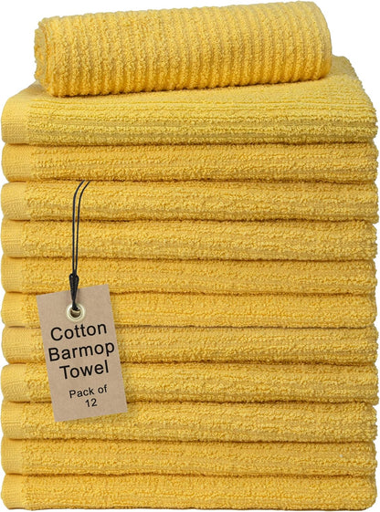 Bar Mop Towels - 16x19 Inches - Pack of 12 - Lemon Yellow - Cotton Dish Cloths & Cleaning Towels for Kitchen, Bar, Restaurant, Household Use – Absorbent, Durable, Reusable