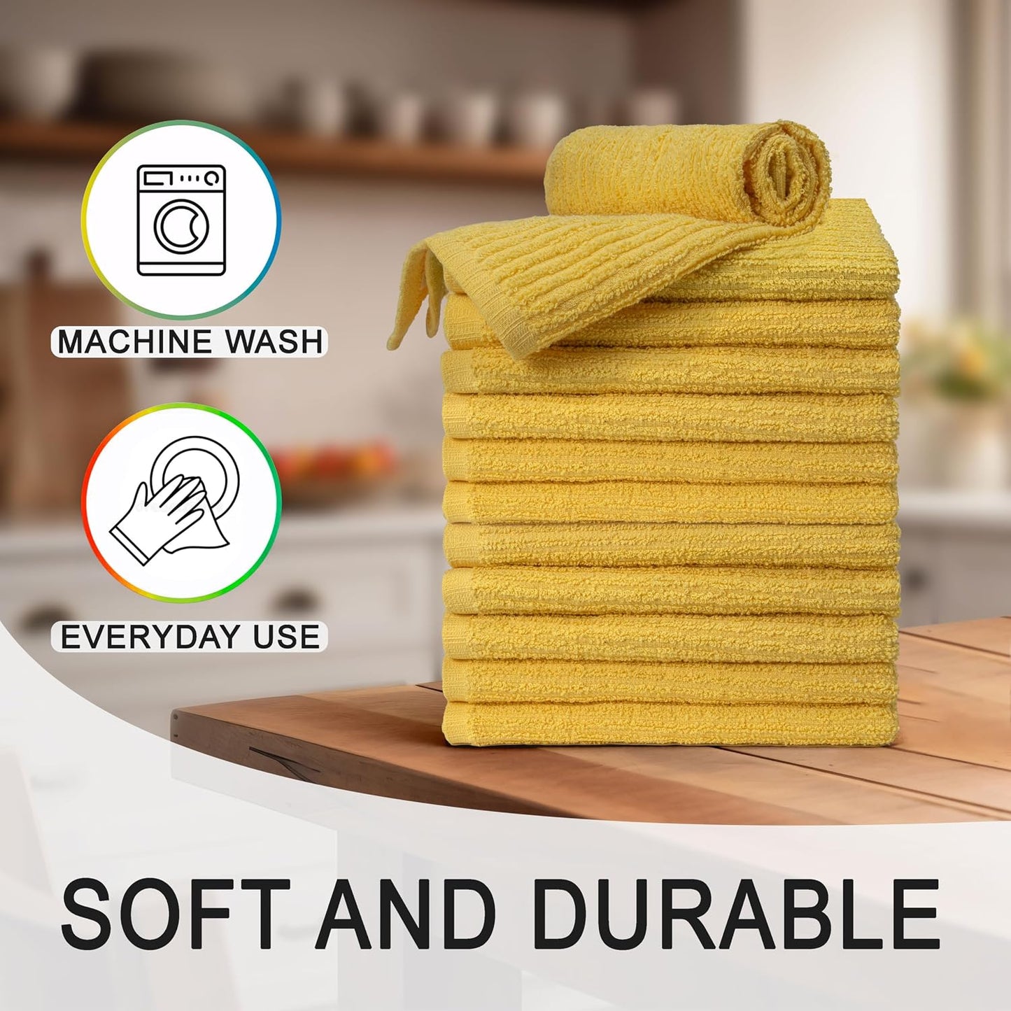 Bar Mop Towels - 16x19 Inches - Pack of 12 - Lemon Yellow - Cotton Dish Cloths & Cleaning Towels for Kitchen, Bar, Restaurant, Household Use – Absorbent, Durable, Reusable