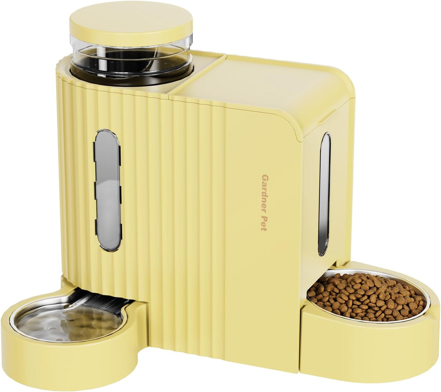 Gravity Automatic 2-in-1 Pet Feeder, 0.8 Gallons*2 Cat Feeder and Water Dispenser Set, 100% BPA-Free and Stainless Steel Water Bowl for Dogs, Cats, Rabbits, Puppies (Yellow)