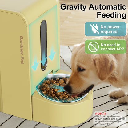 Gravity Automatic 2-in-1 Pet Feeder, 0.8 Gallons*2 Cat Feeder and Water Dispenser Set, 100% BPA-Free and Stainless Steel Water Bowl for Dogs, Cats, Rabbits, Puppies (Yellow)
