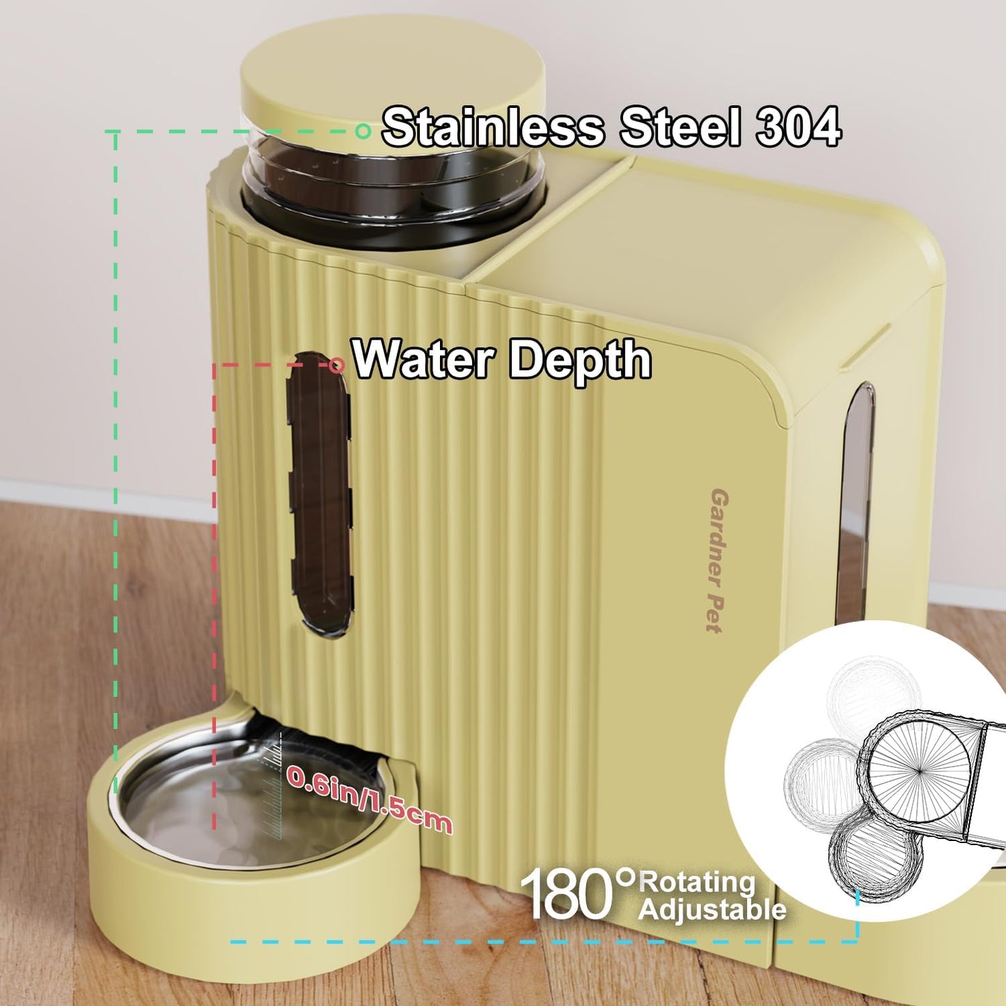 Gravity Automatic 2-in-1 Pet Feeder, 0.8 Gallons*2 Cat Feeder and Water Dispenser Set, 100% BPA-Free and Stainless Steel Water Bowl for Dogs, Cats, Rabbits, Puppies (Yellow)