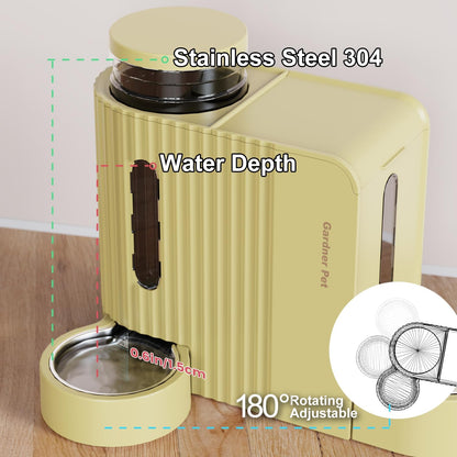 Gravity Automatic 2-in-1 Pet Feeder, 0.8 Gallons*2 Cat Feeder and Water Dispenser Set, 100% BPA-Free and Stainless Steel Water Bowl for Dogs, Cats, Rabbits, Puppies (Yellow)