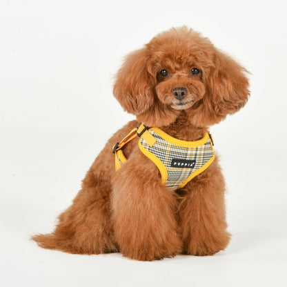 Lucas Dog Comfort Harness C (Step-in) Fashionable Checkered Pattern Spring Summer Harness for Small and Medium Dogs, Yellow, Large